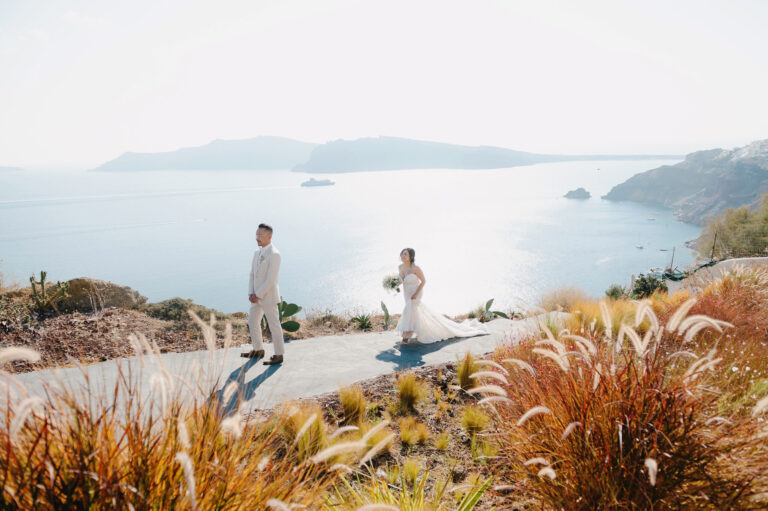 Joyful Santorini wedding journey with guests at Le Cote venue