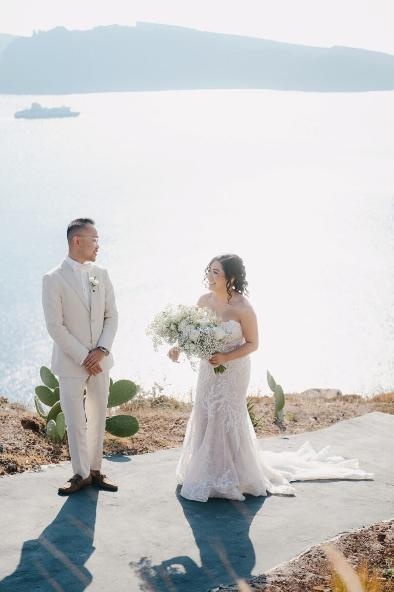 Joyful Santorini wedding journey with guests at Le Cote venue