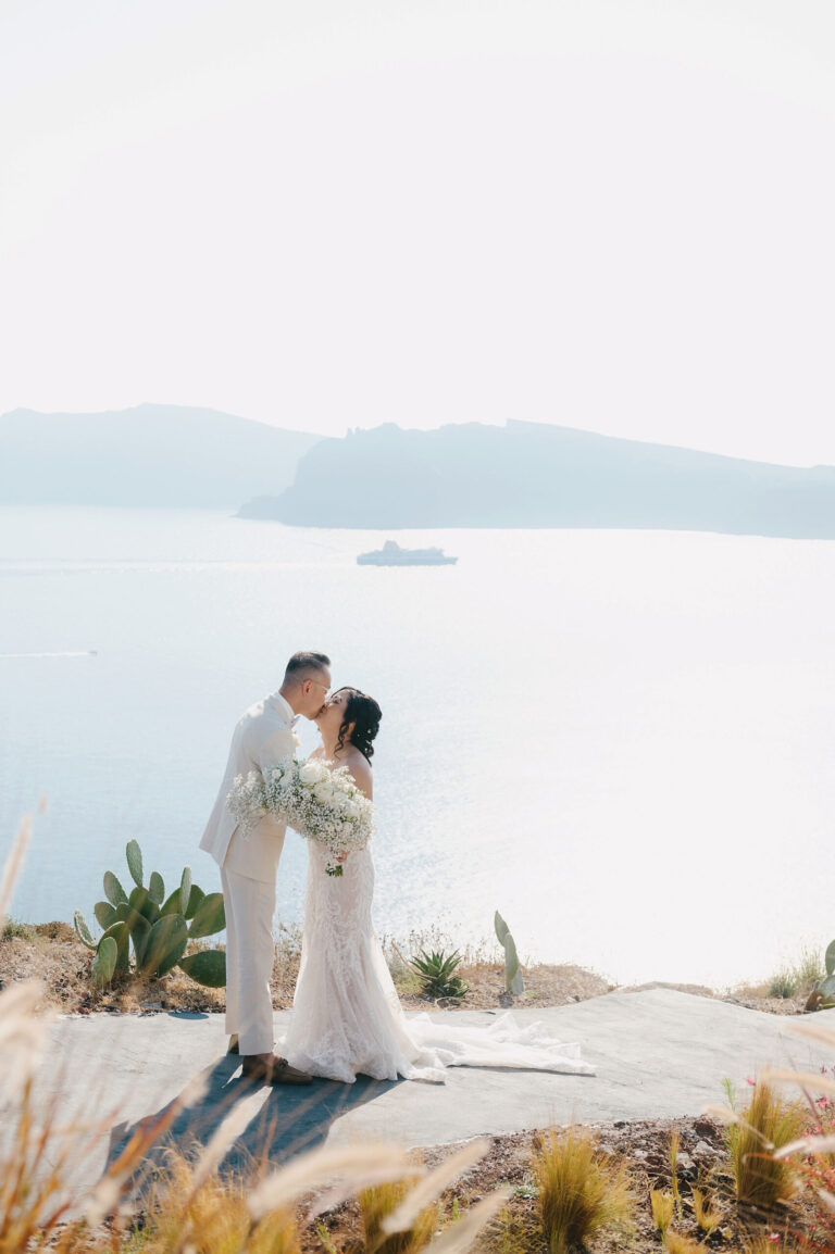 Joyful Santorini wedding journey with guests at Le Cote venue