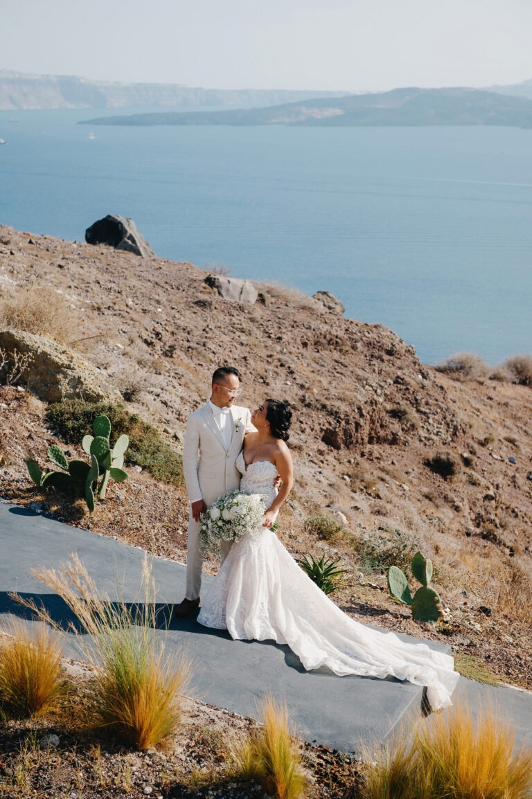 Joyful Santorini wedding journey with guests at Le Cote venue