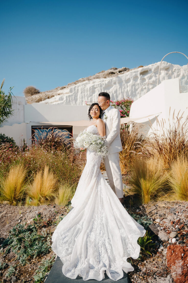 Joyful Santorini wedding journey with guests at Le Cote venue