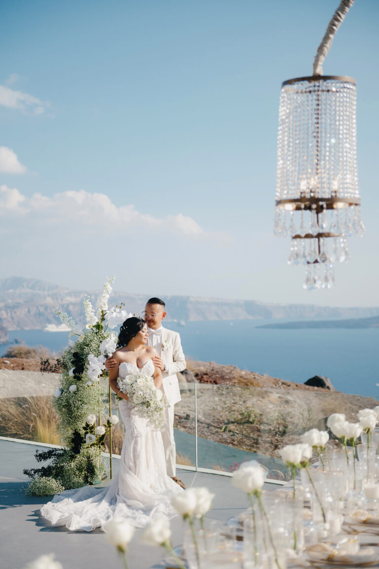 Joyful Santorini wedding journey with guests at Le Cote venue
