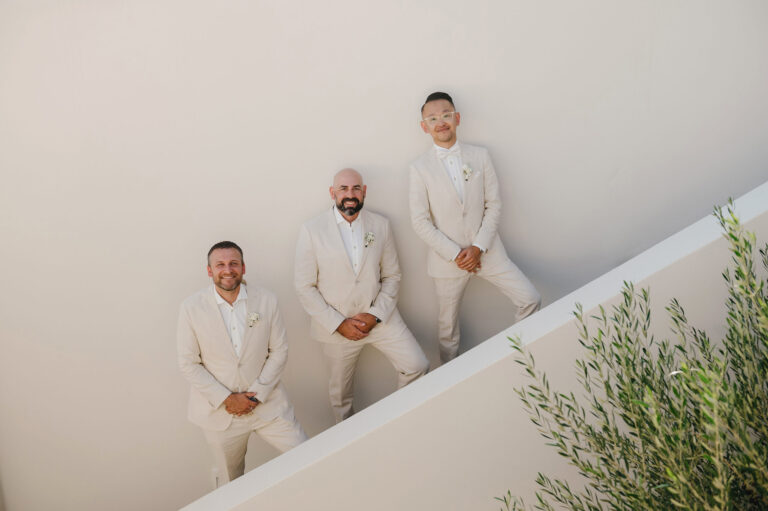 Joyful Santorini wedding journey with guests at Le Cote venue