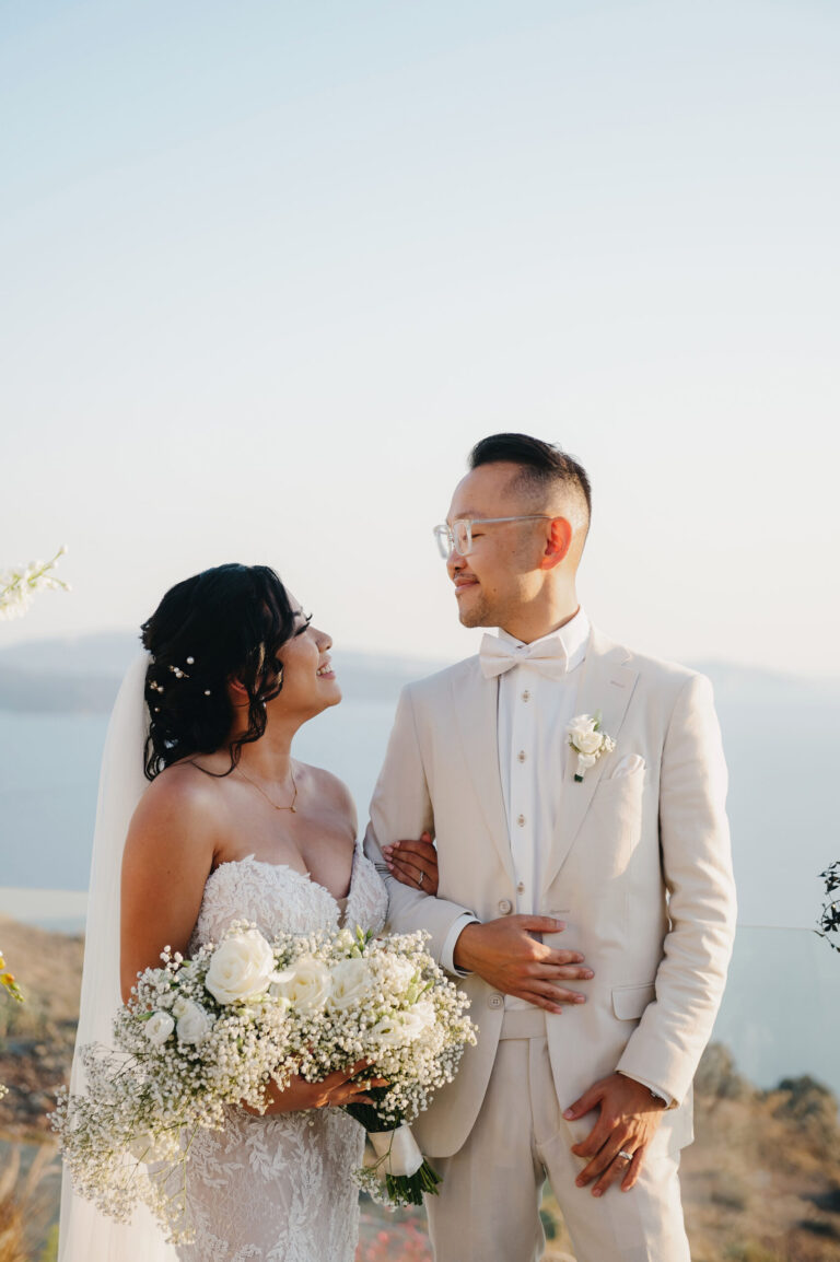 Joyful Santorini wedding journey with guests at Le Cote venue