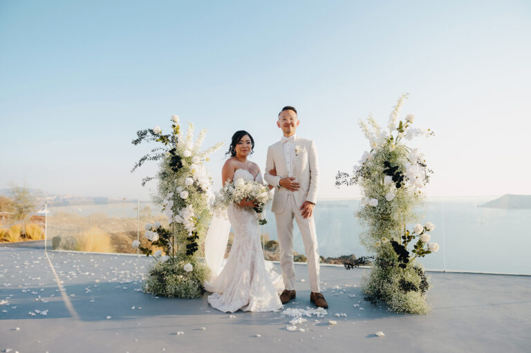 Joyful Santorini wedding journey with guests at Le Cote venue