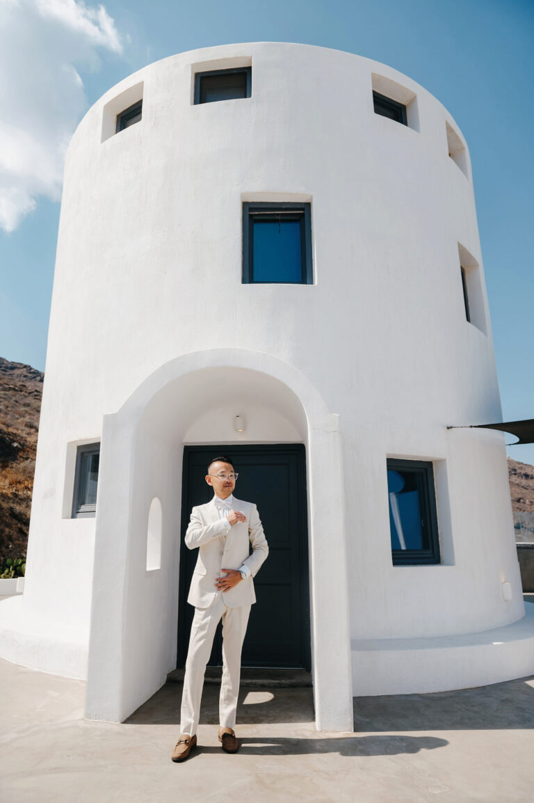 Joyful Santorini wedding journey with guests at Le Cote venue