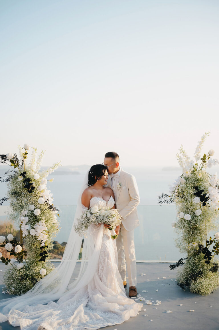 Joyful Santorini wedding journey with guests at Le Cote venue
