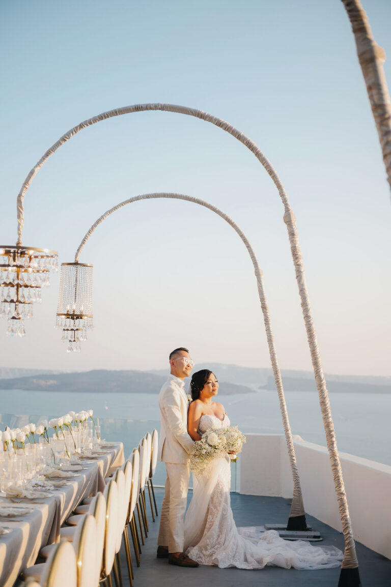 Joyful Santorini wedding journey with guests at Le Cote venue