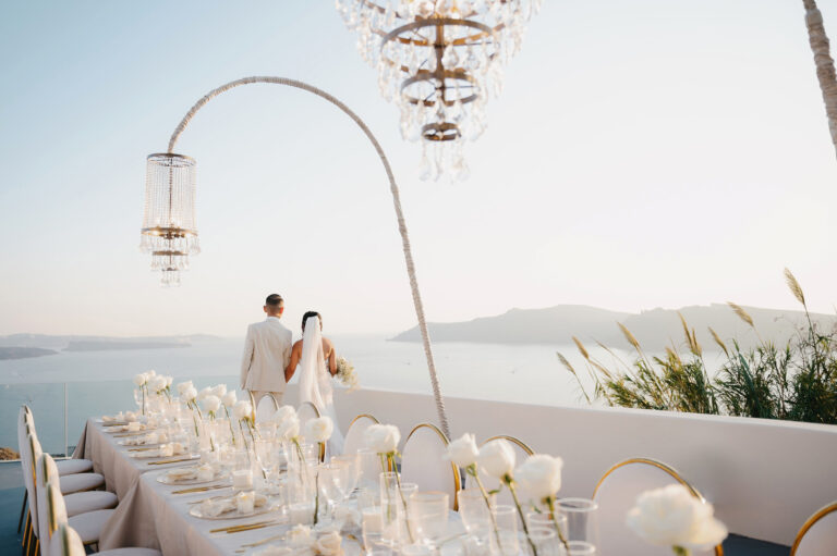 Joyful Santorini wedding journey with guests at Le Cote venue