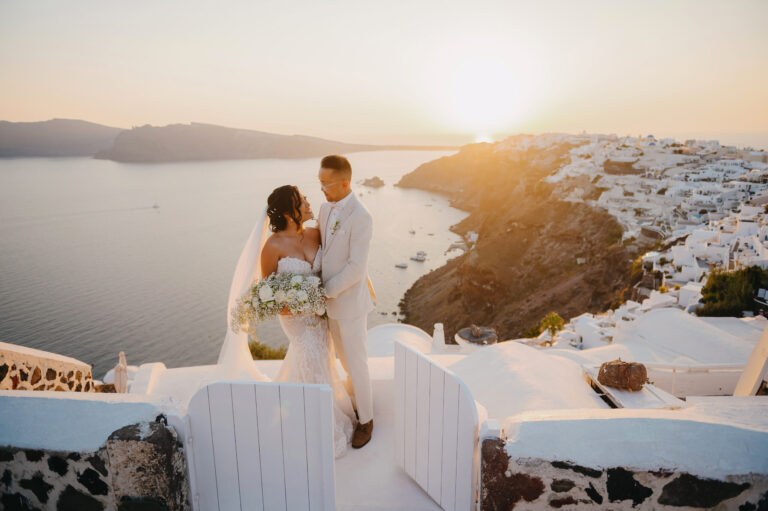 Joyful Santorini wedding journey with guests at Le Cote venue