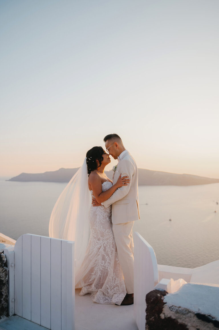 Joyful Santorini wedding journey with guests at Le Cote venue