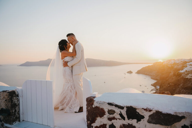 Joyful Santorini wedding journey with guests at Le Cote venue