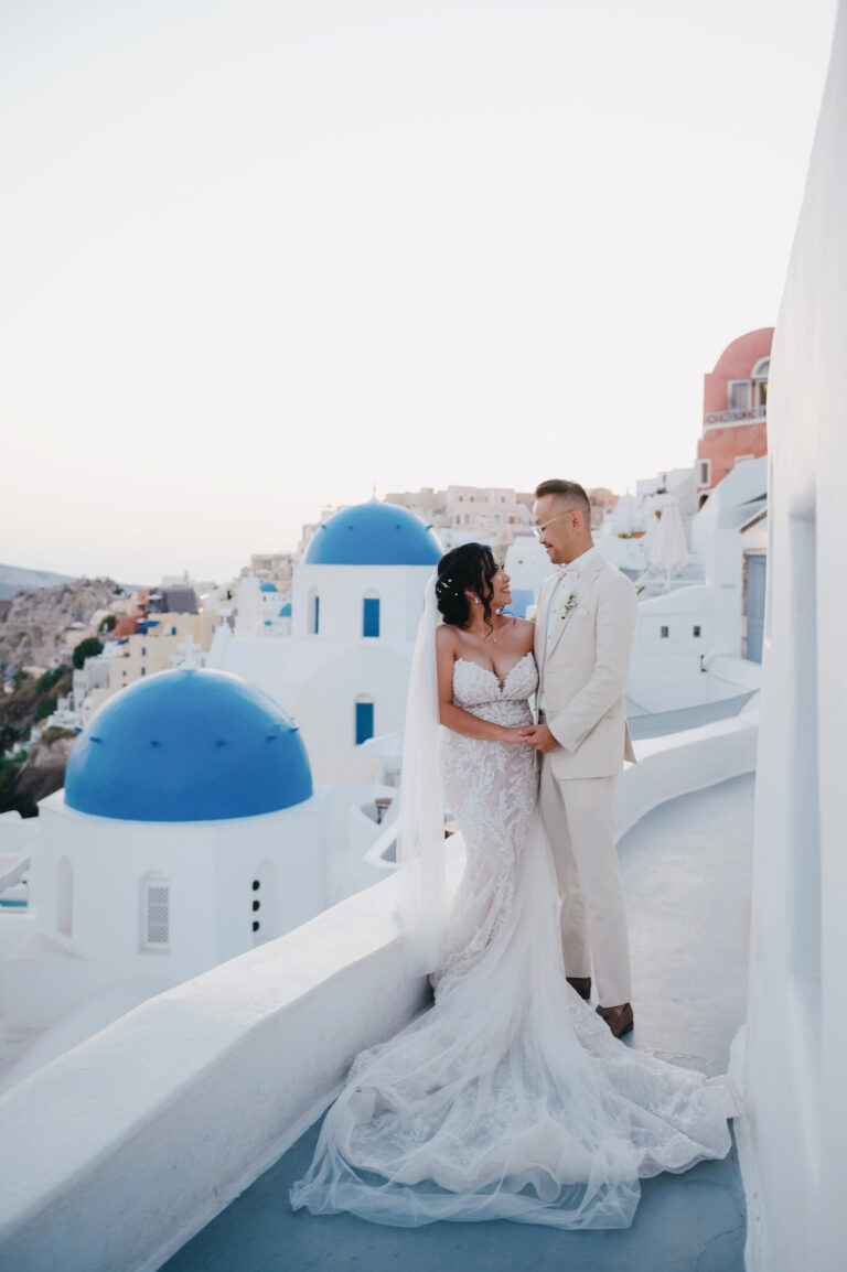 Joyful Santorini wedding journey with guests at Le Cote venue