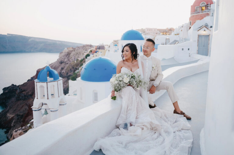 Joyful Santorini wedding journey with guests at Le Cote venue