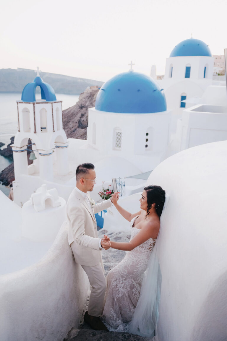 Joyful Santorini wedding journey with guests at Le Cote venue