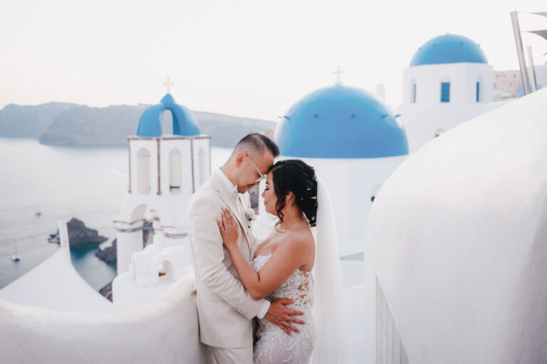 Joyful Santorini wedding journey with guests at Le Cote venue