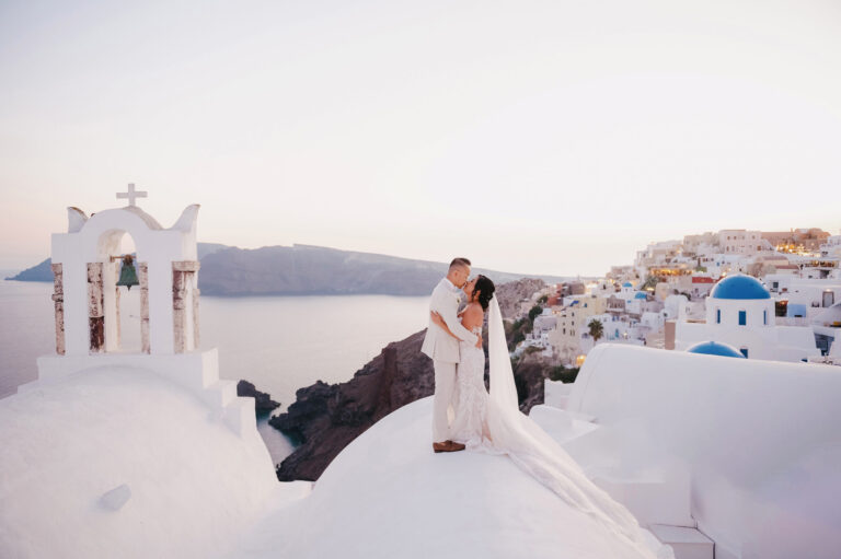 Joyful Santorini wedding journey with guests at Le Cote venue
