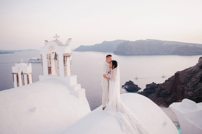 Joyful Santorini wedding journey with guests at Le Cote venue