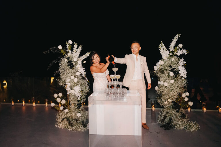 Joyful Santorini wedding journey with guests at Le Cote venue