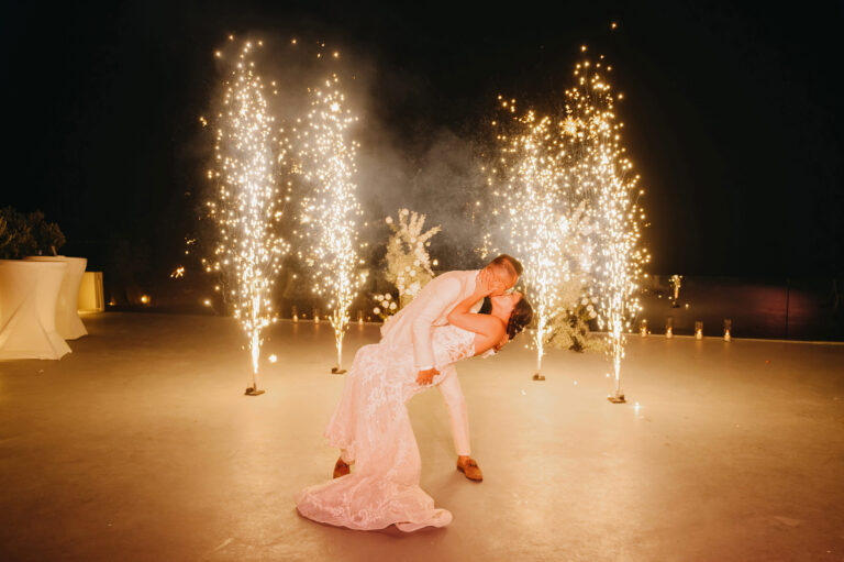Joyful Santorini wedding journey with guests at Le Cote venue