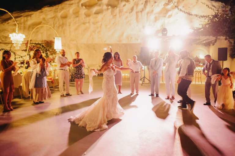 Joyful Santorini wedding journey with guests at Le Cote venue