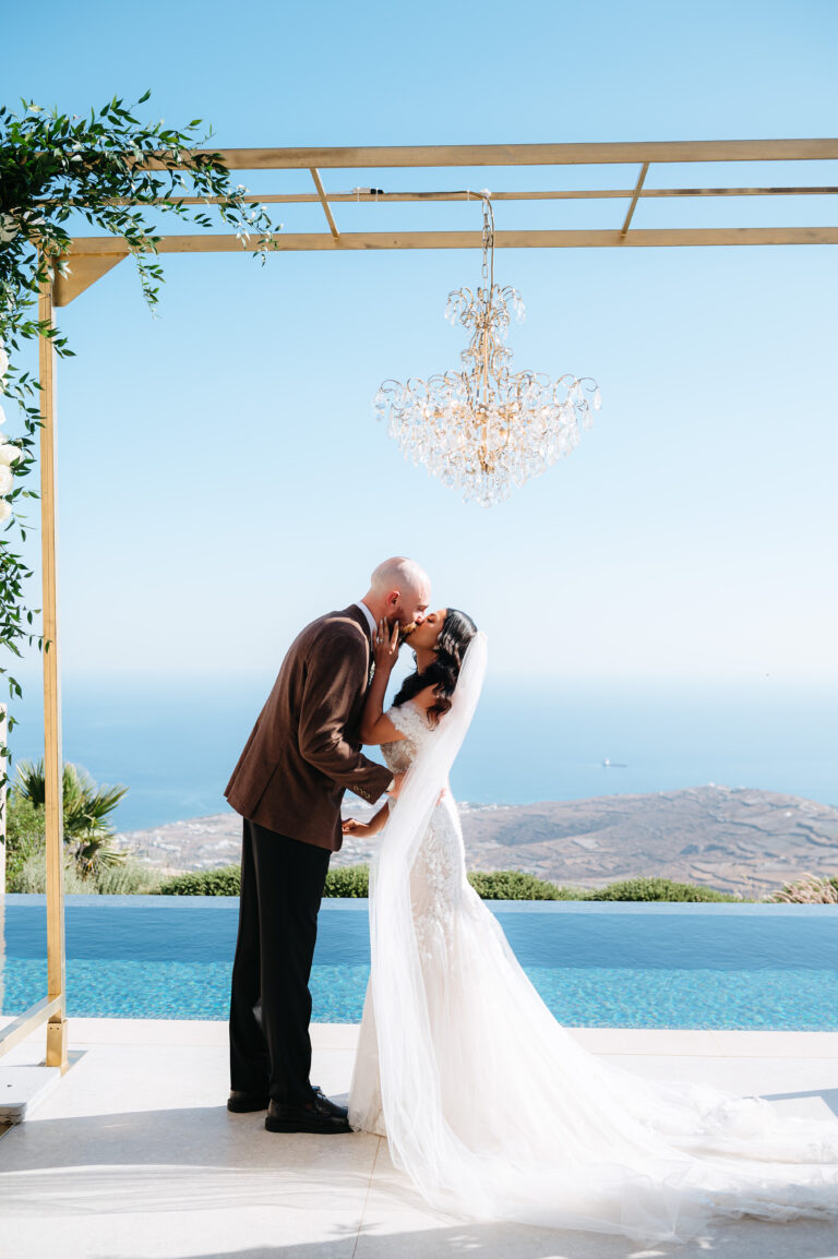 Elopement wedding in Santorini аt private villa with Aegean sea view