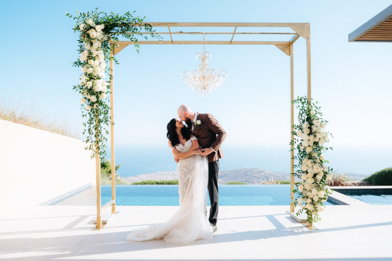 Elopement wedding in Santorini аt private villa with Aegean sea view
