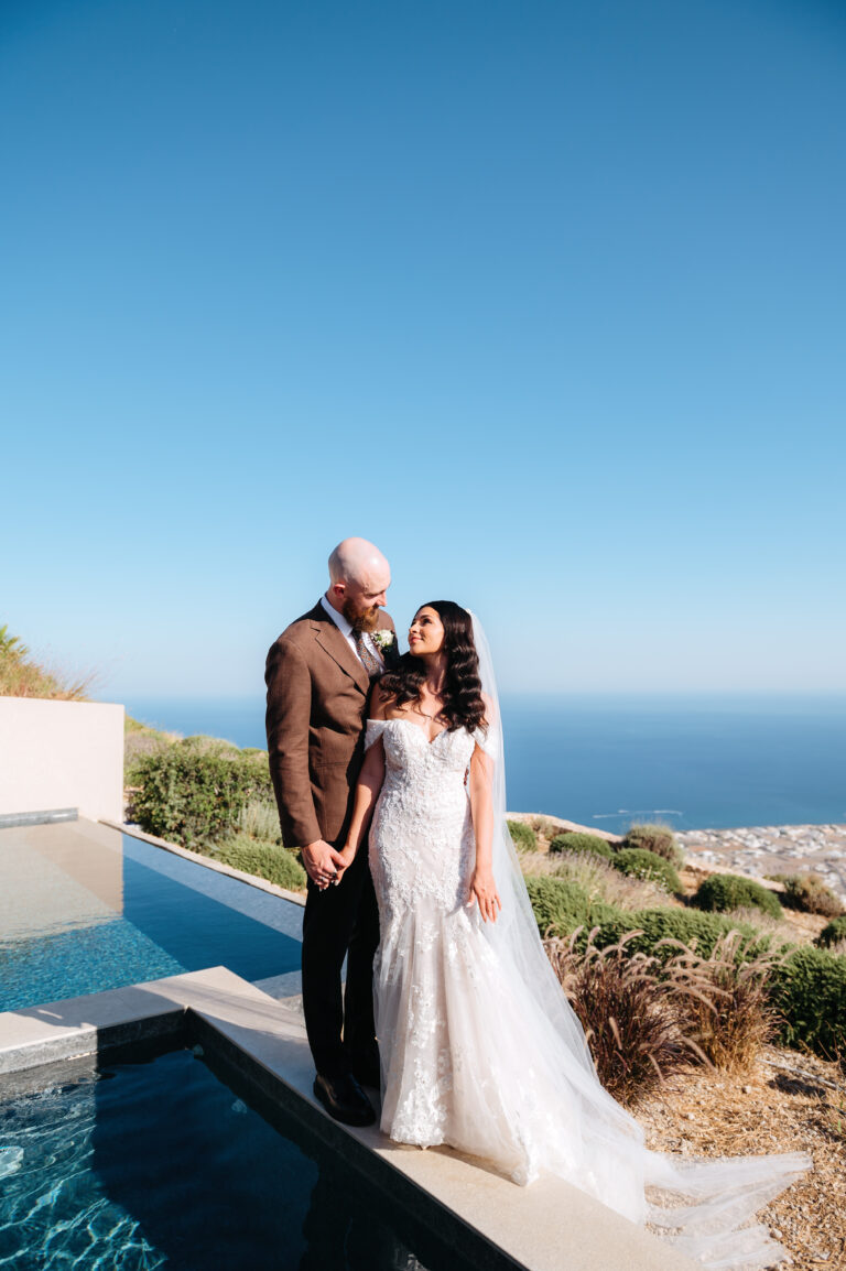 Elopement wedding in Santorini аt private villa with Aegean sea view